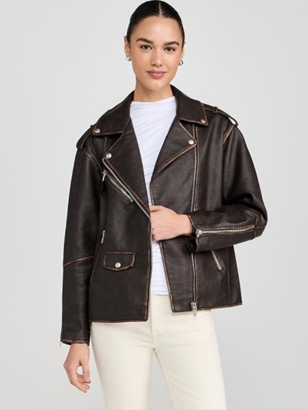Blank NYC Dark Brown Moto Leather Jacket